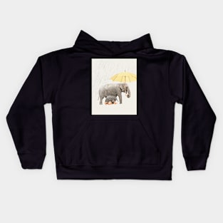 Elephant mother and baby under the rain Kids Hoodie